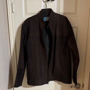 Men's Dark Brown Leather Jacket - Classic Zip Front